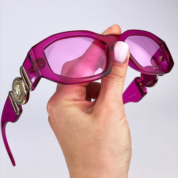 Versace VE4361 5334/5 Sunglasses Medusa Biggie Transparent Pink Rectangle Unisex - Picture 8 of 14